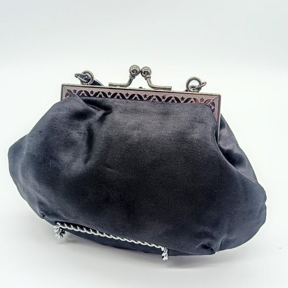 Vintage Lanvin Parfums Black Satin Kiss-Lock Bag - Picture 2 of 8